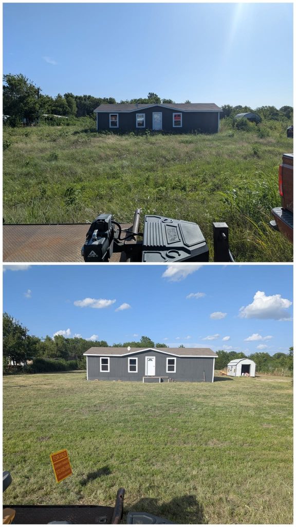 Lawn mowing before and after